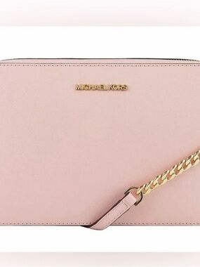 Michael Kors Jet Set Powder Blush Leather Crossbody with Gold Chain NWT